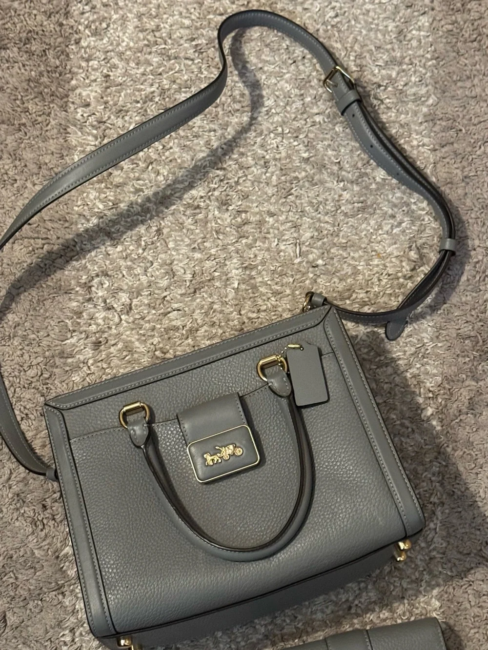 Coach Gray Leather Satchel and Wallet Set with Gold Accent